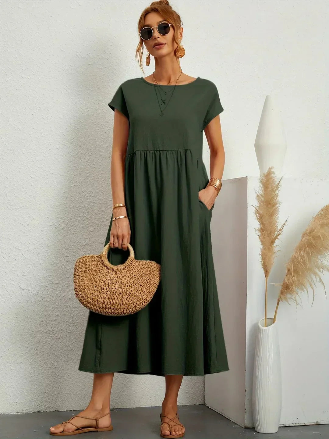 Gabrielle™ — Elegancka, midi sukienka o swobodnym kroju
